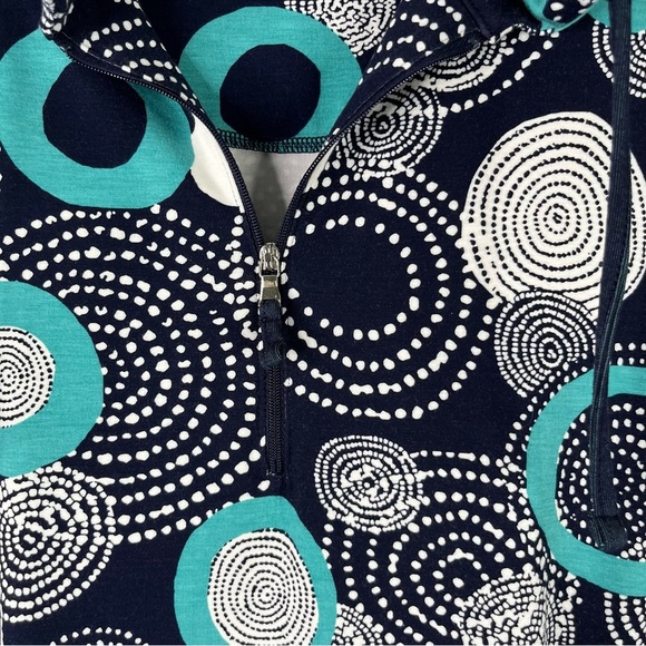 Chico's Weekends Pullover Top Women’s 1 M Blue Teal White Circle Print Pocket - Picture 7 of 13